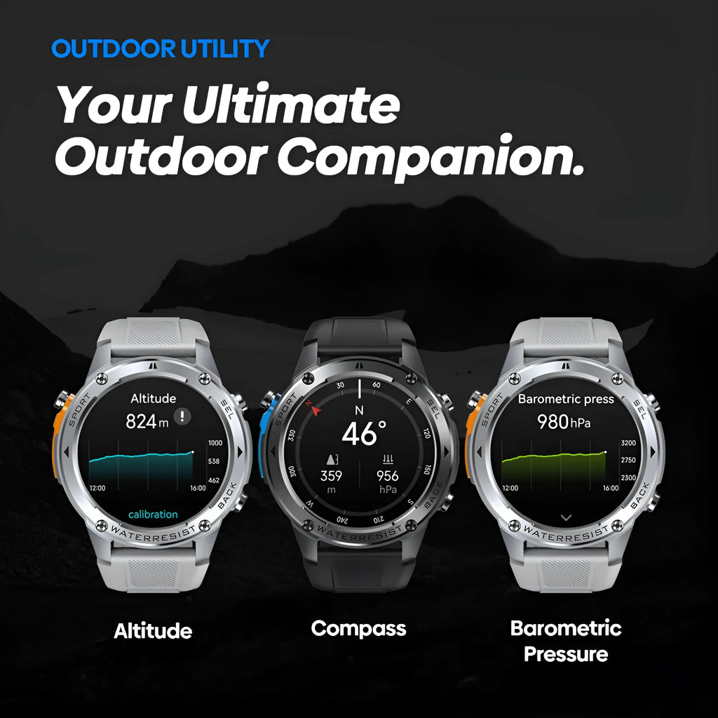 Stratos 2 Ultra GPS smart watch with pressure altimeter, AMOLED screen, black and silver options