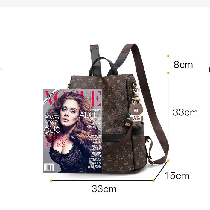 Korean fashion ladies soft leather backpack with embroidery large vertical square shape black