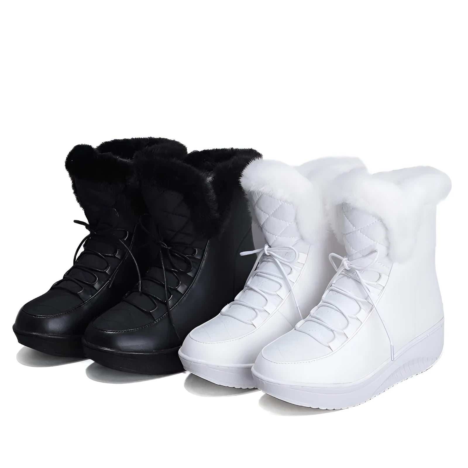 Black women's winter boots with lace-up front, 3cm platform sole, and plush lining.