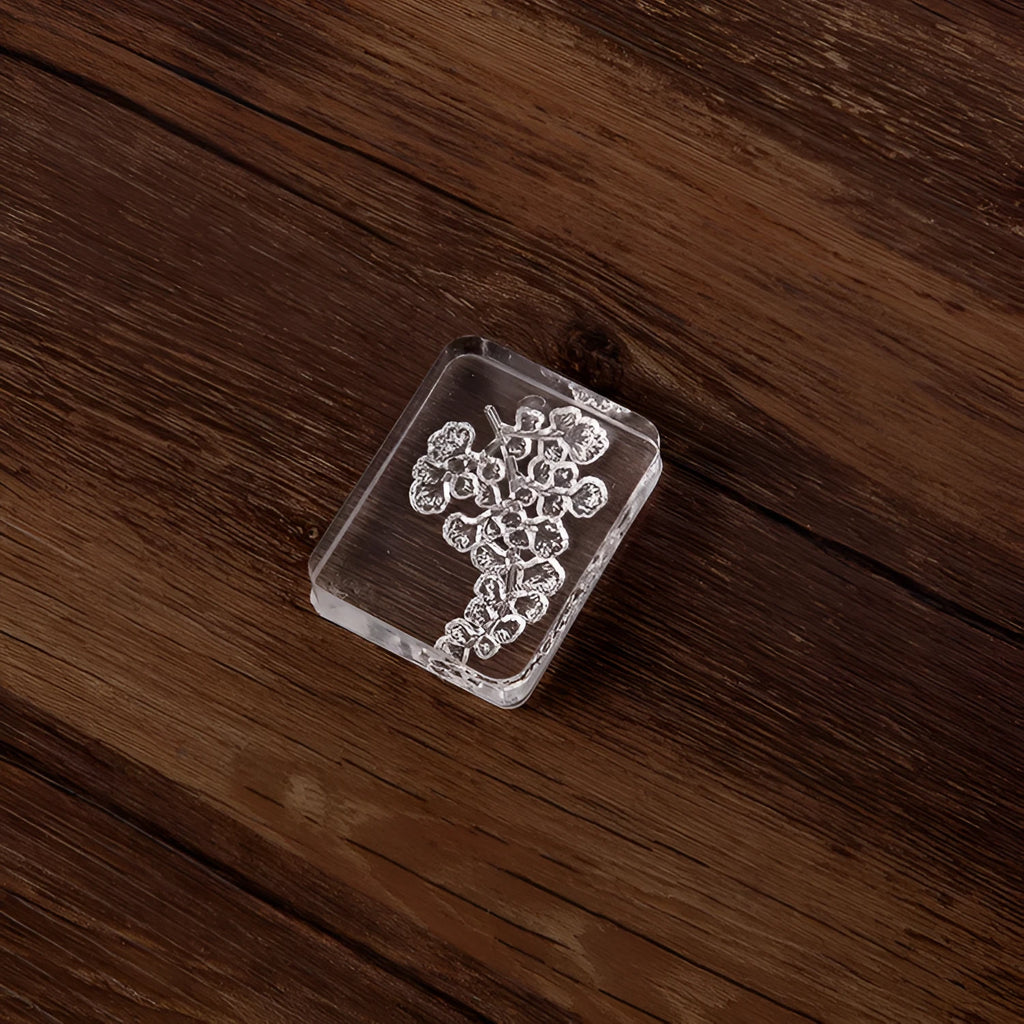 Transparent acrylic hand seal with silicone stamp in Dragonfly or Fei Xue Fern colour, 12mm height.