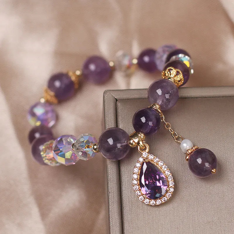 Natural purple amethyst crystal bracelet for women with micro inlay processing