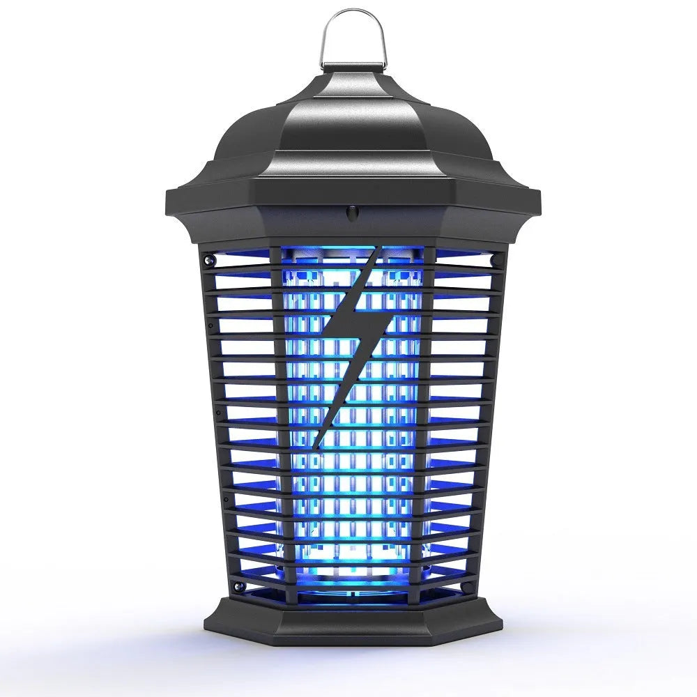 Black electric mosquito killer lamp with UV light and protective ABS mesh for outdoor and household insect control.