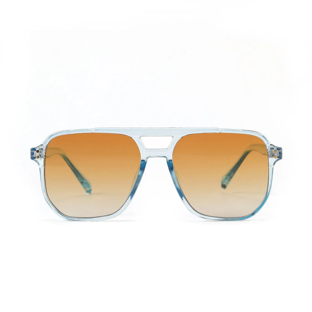 Women's square double beam fashion sunglasses with black frame and various coloured lenses for UV protection