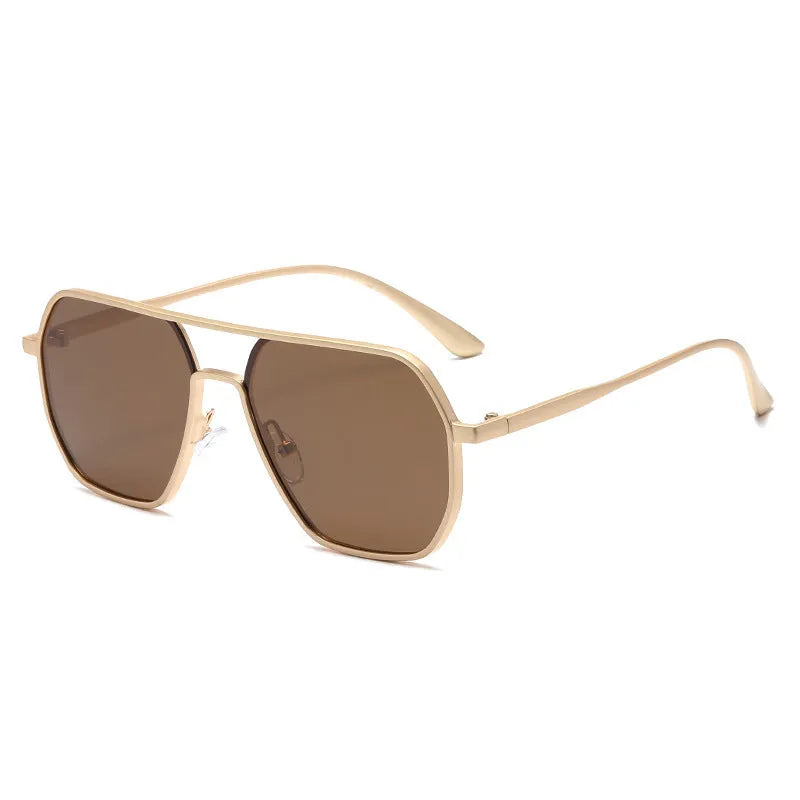 Men's polarised sunglasses with irregular black frame and black & grey lenses for driving and UV protection