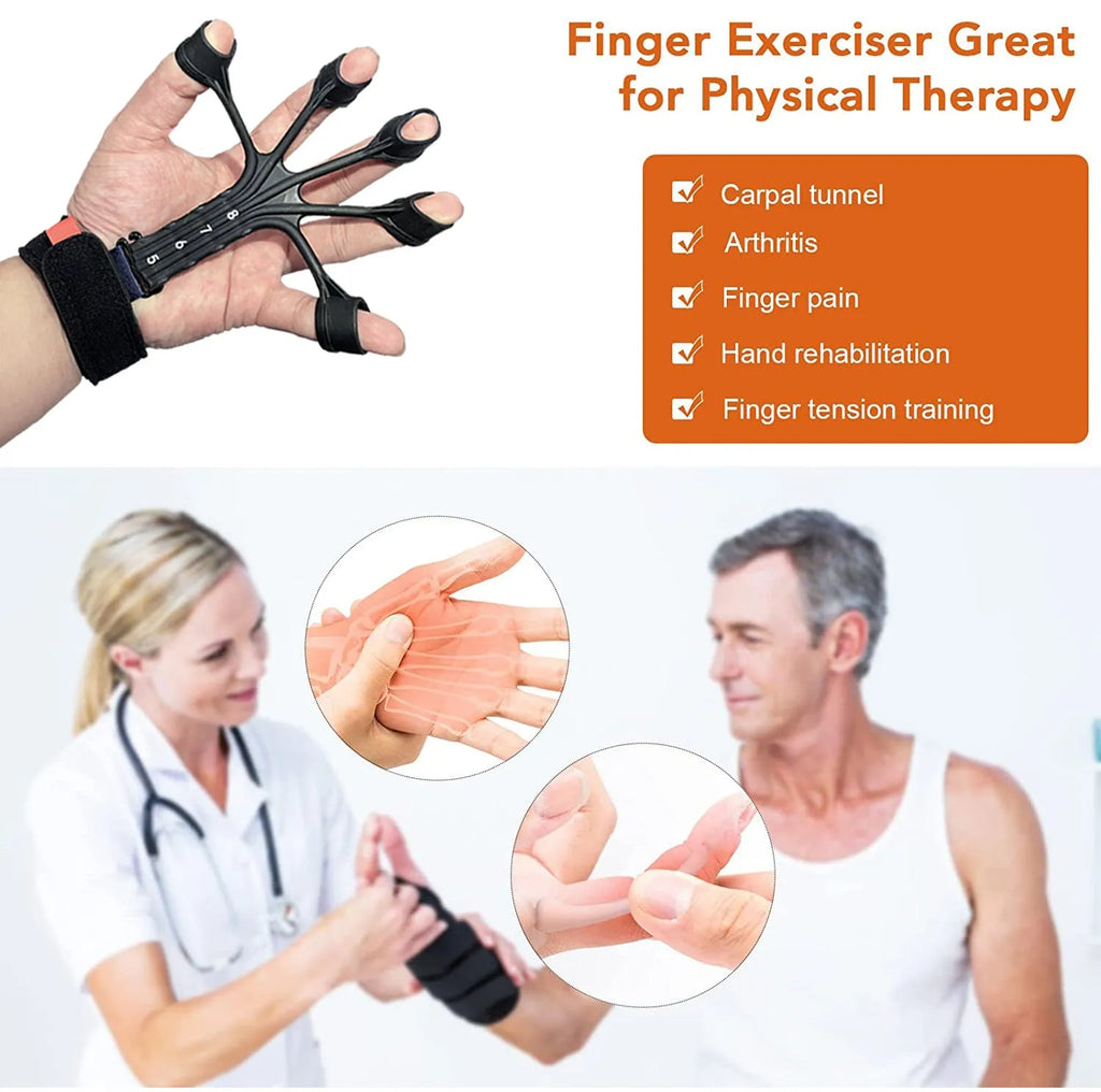 Silicone finger flexion and extension trainer with tension rope and adjustable belt for adult rehabilitation