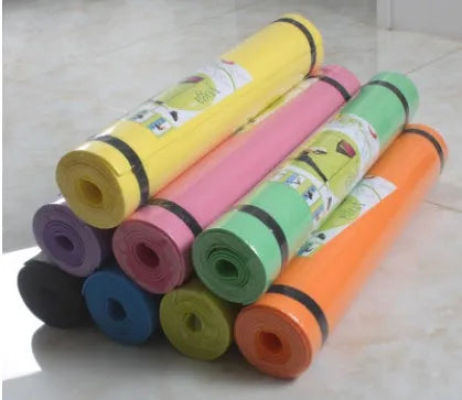 EVA yoga mat in blue colour showing 6mm thickness and textured anti-slip surface