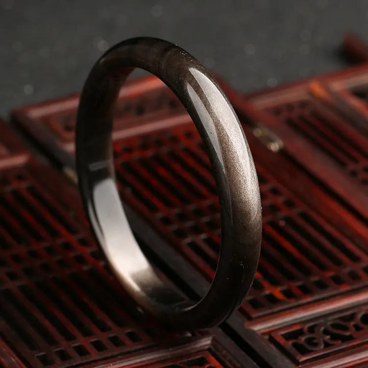 Natural silver cat's eye bracelet with geometric ethnic design in crystal and alloy materials