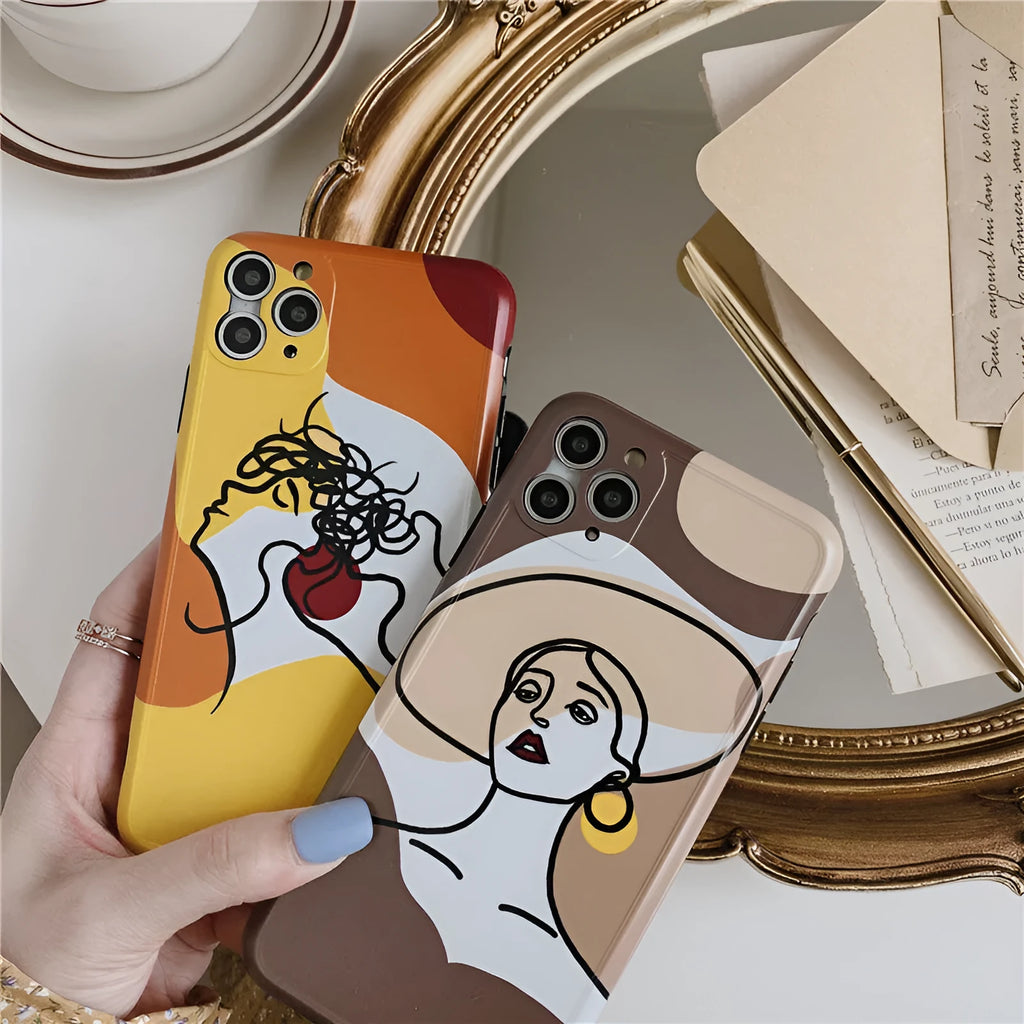 Orange yellow cartoon line painting soft gel protective case for Apple iPhone