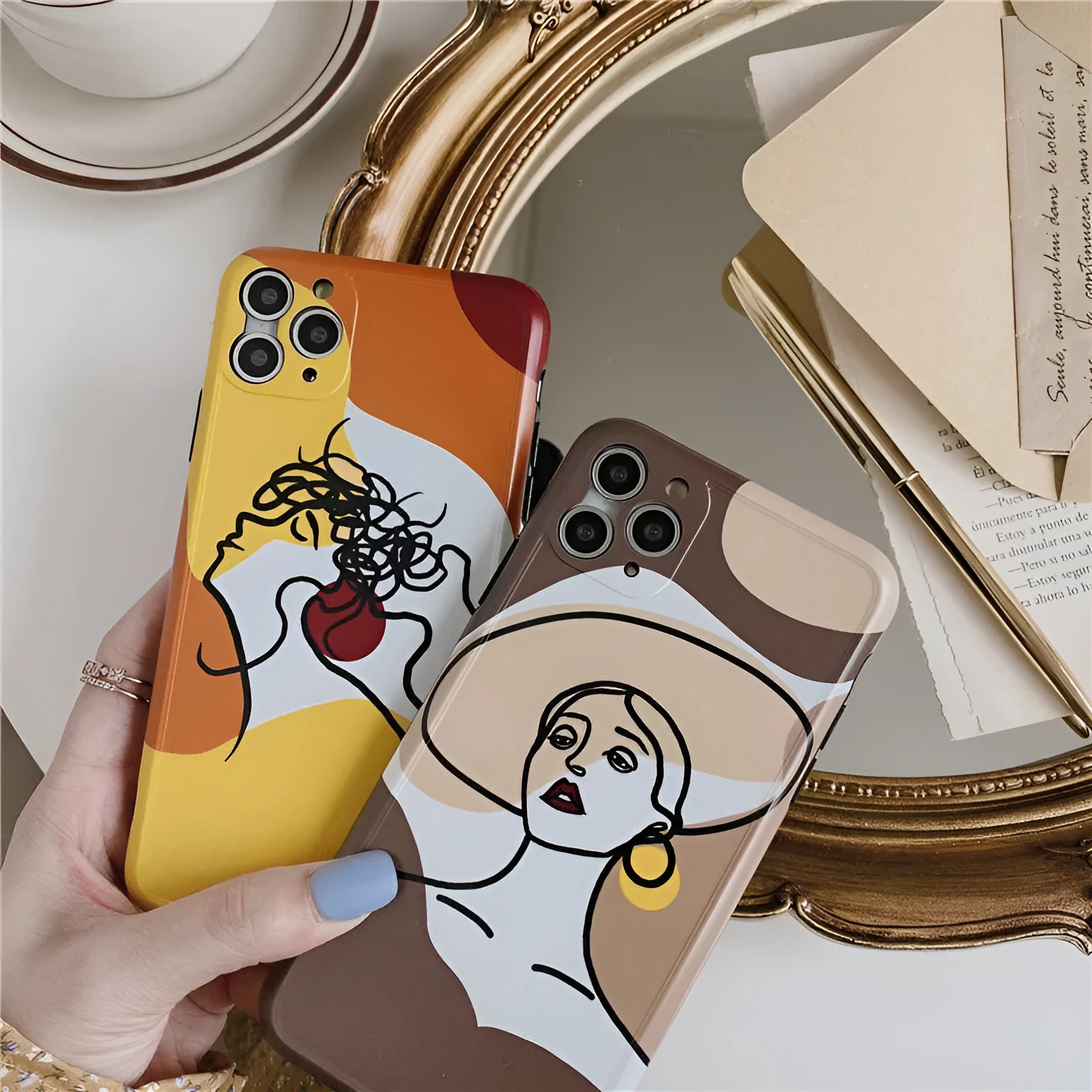 Orange yellow cartoon line painting soft gel protective case for Apple iPhone