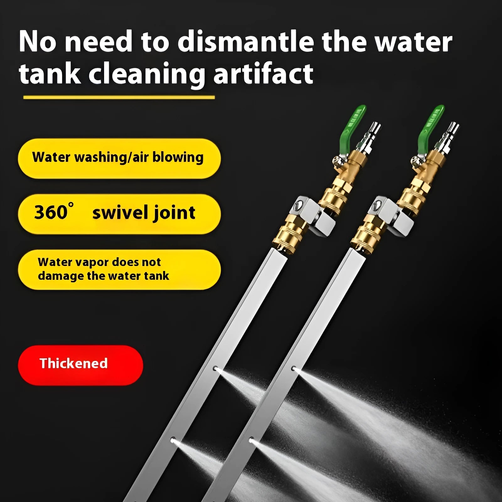 Stainless steel car water tank cleaning rod with three nozzles for radiator and condenser use
