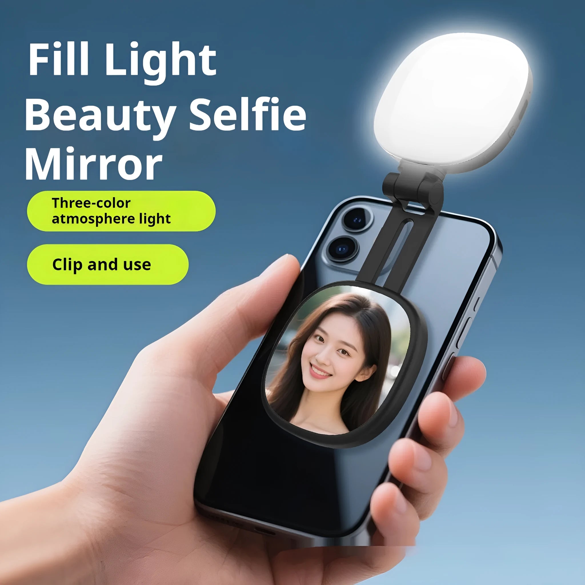 Black and white mobile phone magnetic fill light with three-colour temperature lighting and compact 61mm design