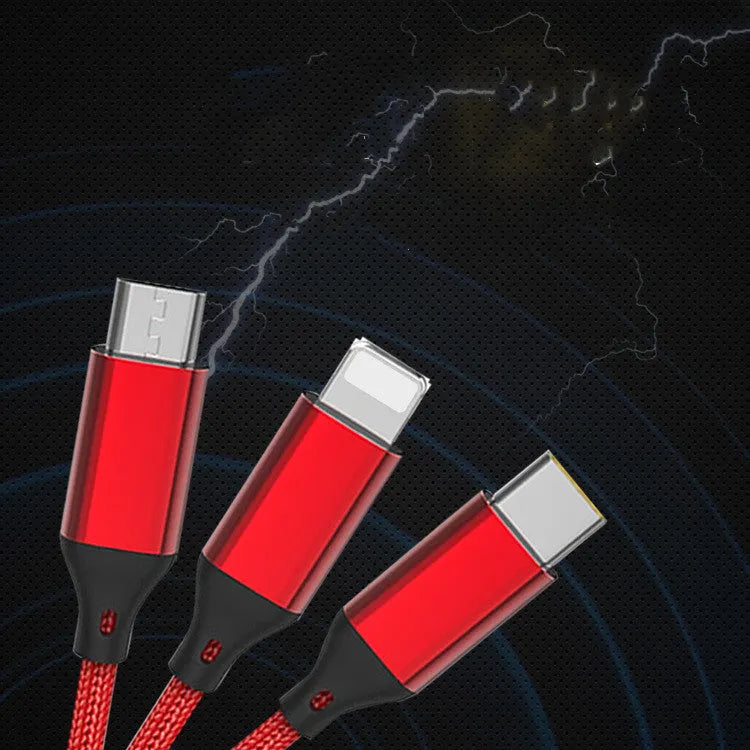 3-in-1 charging cable with nylon braid in multiple colour options