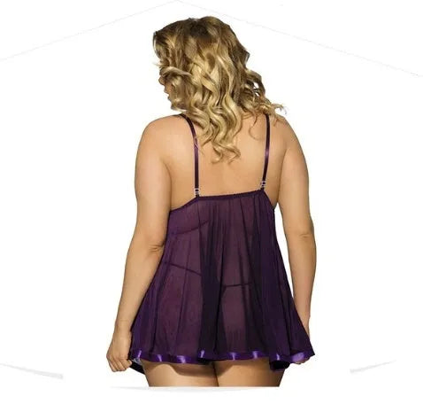 A purple seamless lace sleepdress for women, shown on a hanger, available in sizes up to 6XL.