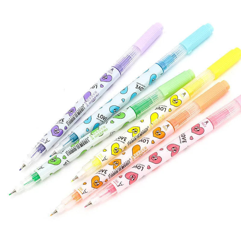 Set of six double-headed watercolour highlighters showing pink, orange, yellow, green, blue, and purple colours.
