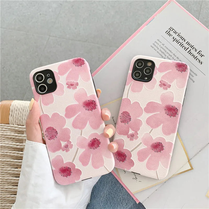 Flower design soft rubber phone case for Apple iPhone with Japanese Korean style