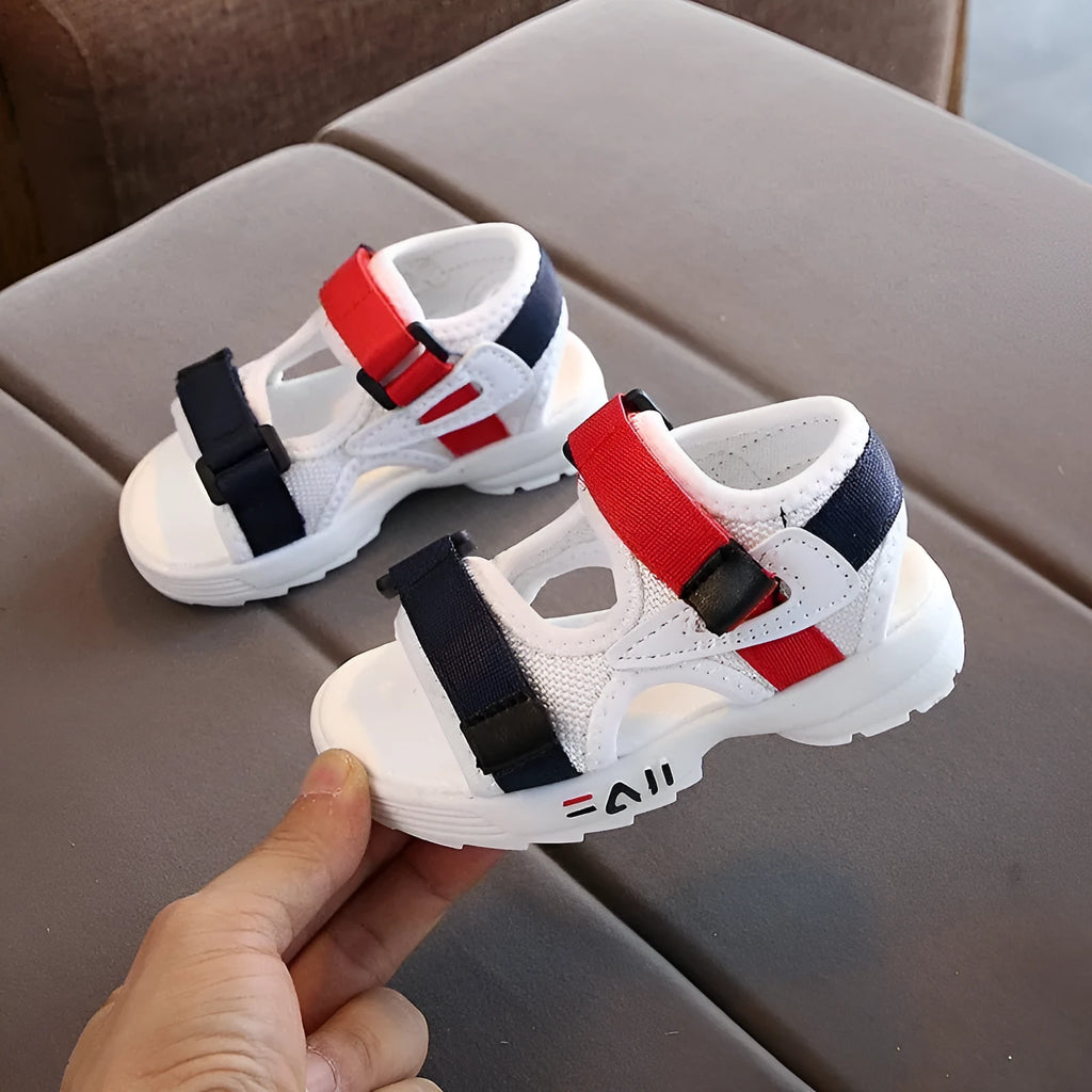 Toddler unisex beach shoes with soft rubber sole, breathable super fiber leather upper, Velcro fastening, black colour