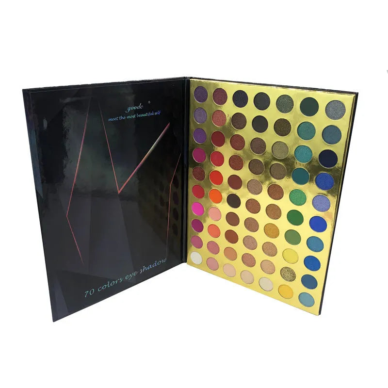 70 colour eyeshadow palette with matte and pearlescent shades in a compact case measuring 30x22x1.5cm