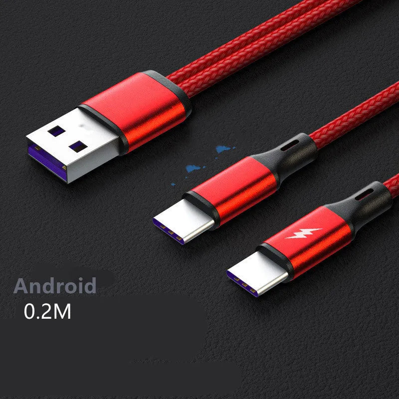 Black and red braided two-in-one fast charging cable with dual Micro USB connectors for Android devices.