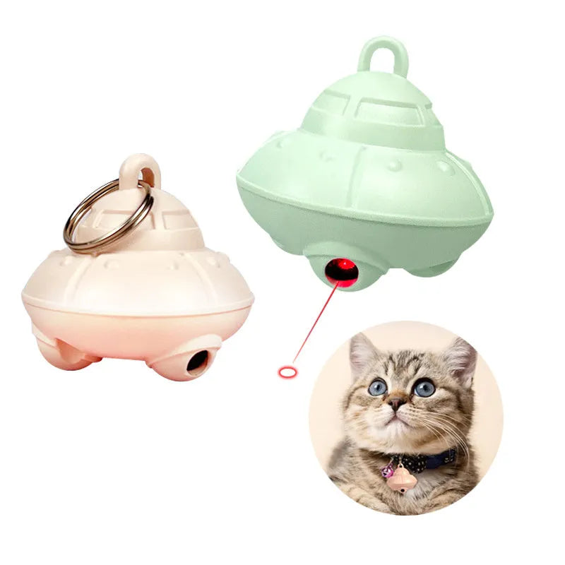Green automatic cat laser toy attached to cat collar with USB charging port