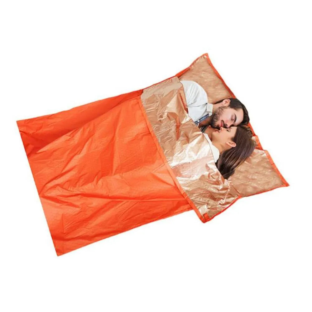 Orange thermal sleeping bag with 15D silver coated nylon plaid fabric for heat reflection insulation