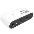 White metal distortion headphone amplifier unit measuring 93mm with connector and adapter for guitar practice