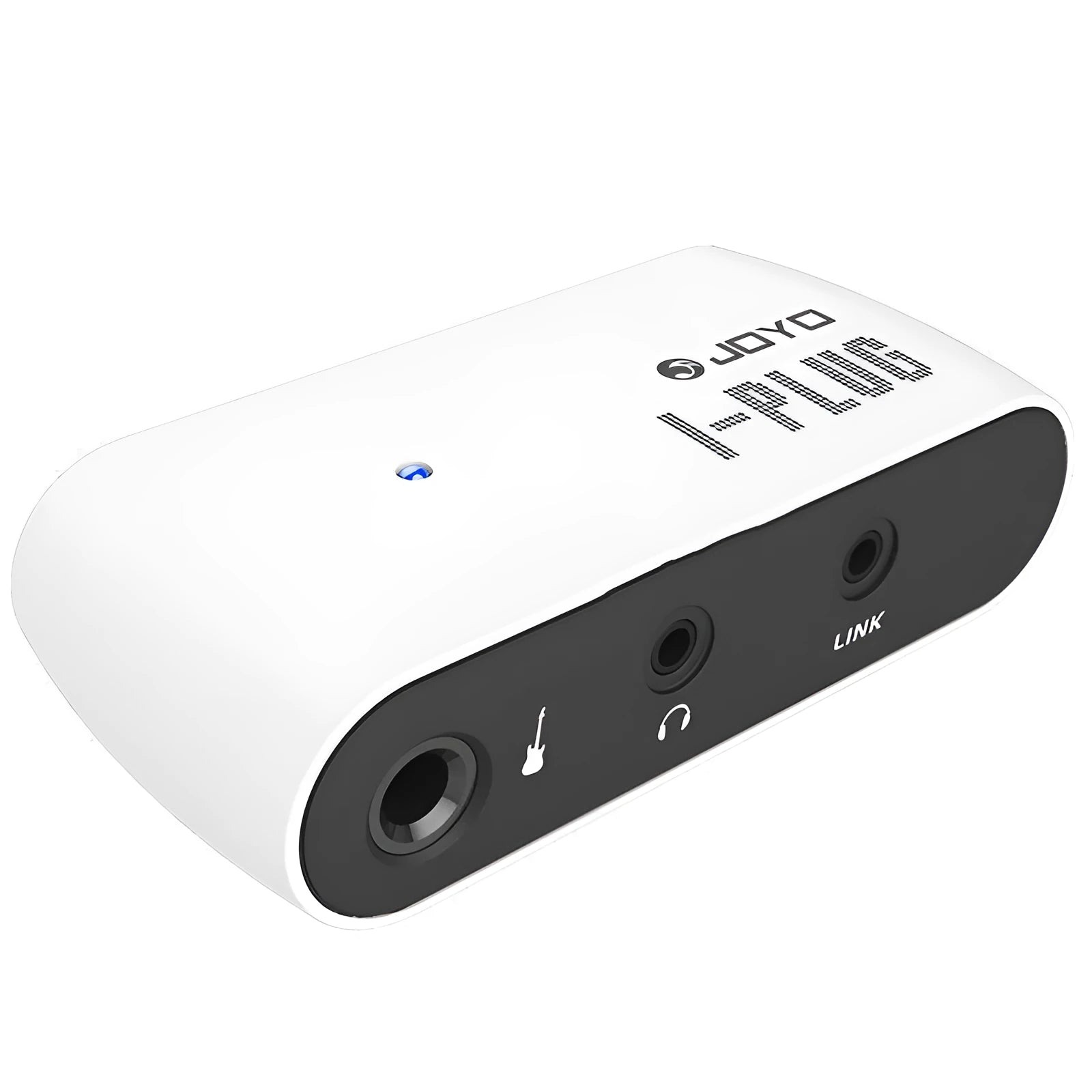 White metal distortion headphone amplifier unit measuring 93mm with connector and adapter for guitar practice