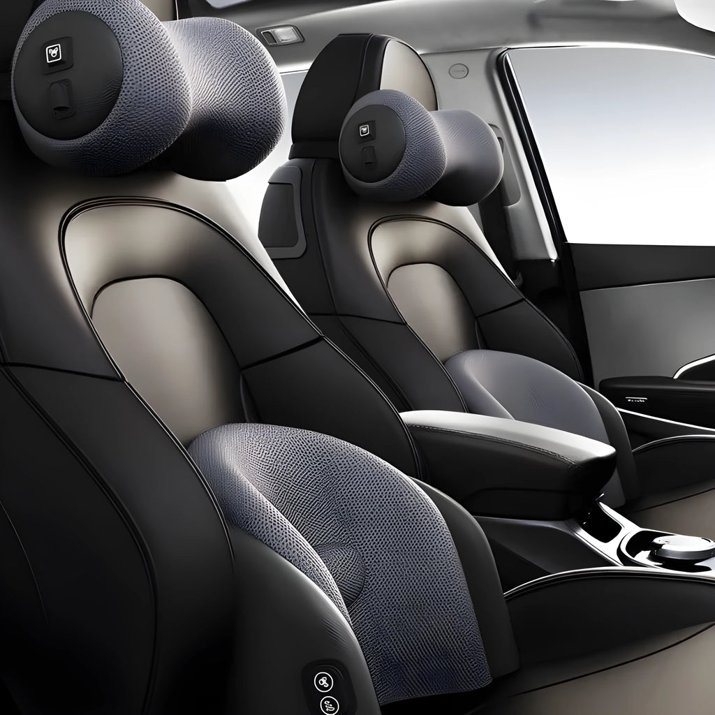 Car seat electric massage cushion in memory cotton with headrest and lumbar support options