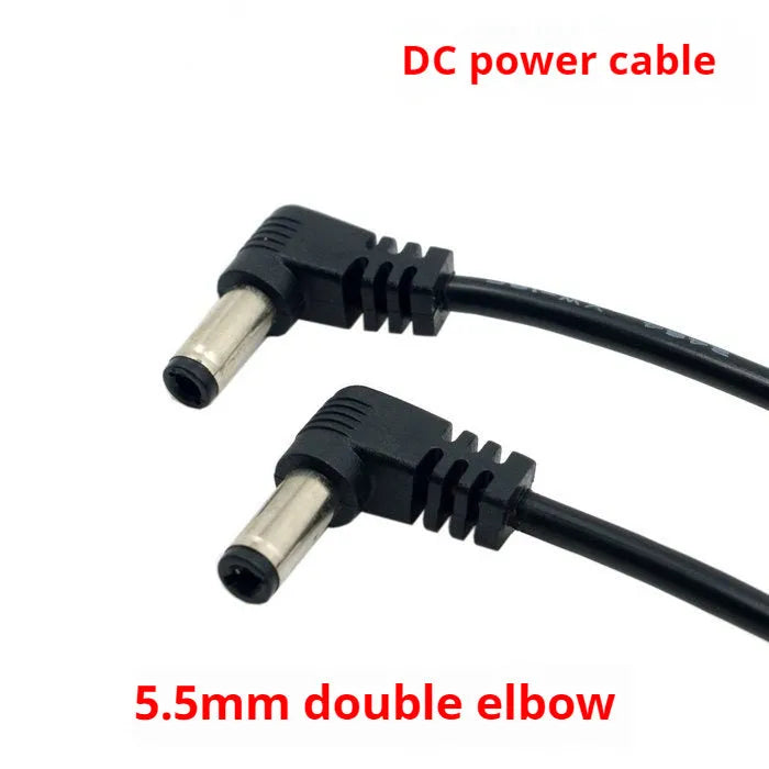 Black 90-degree double bend DC power extension cable 60cm length with tuning fork connectors