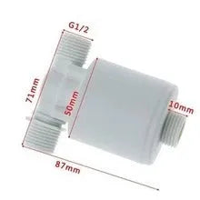 White nylon automatic float valve with threaded connection for purified water level control.