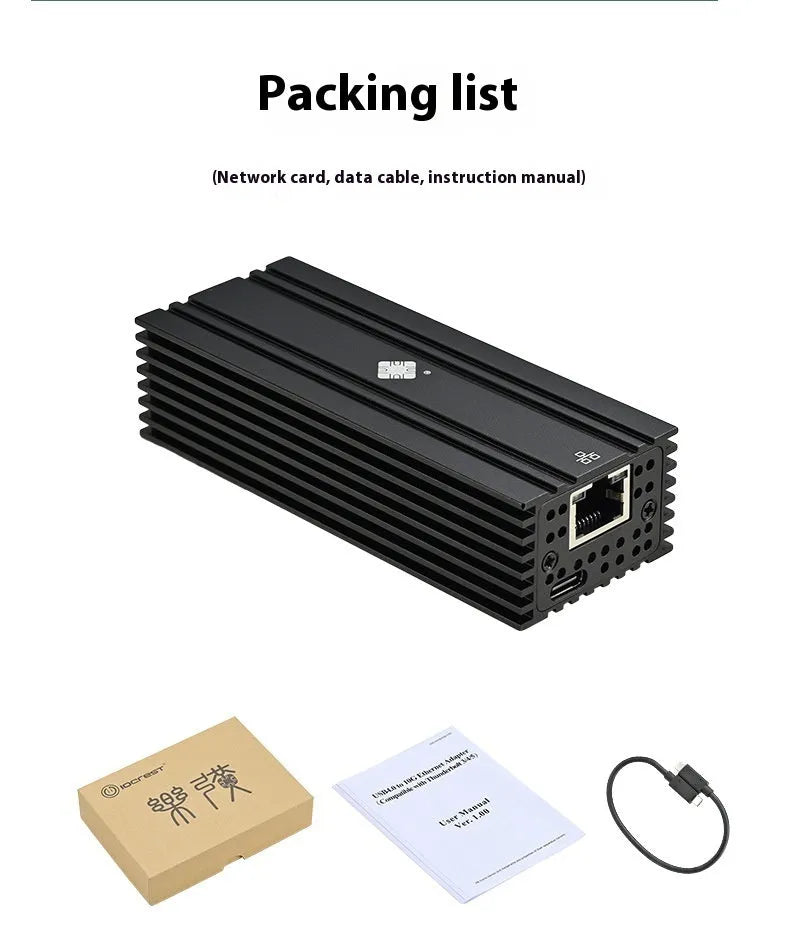 Black USB4 10G network adapter with RJ45 port and 20cm cable for Thunderbolt compatibility