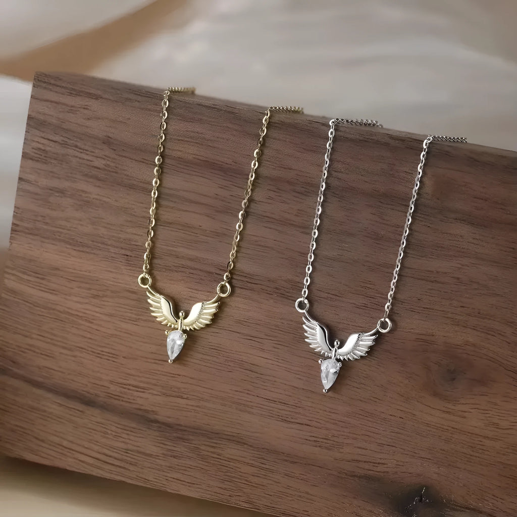 Korean style women's silver eagle pendant necklace with adjustable O-ring chain