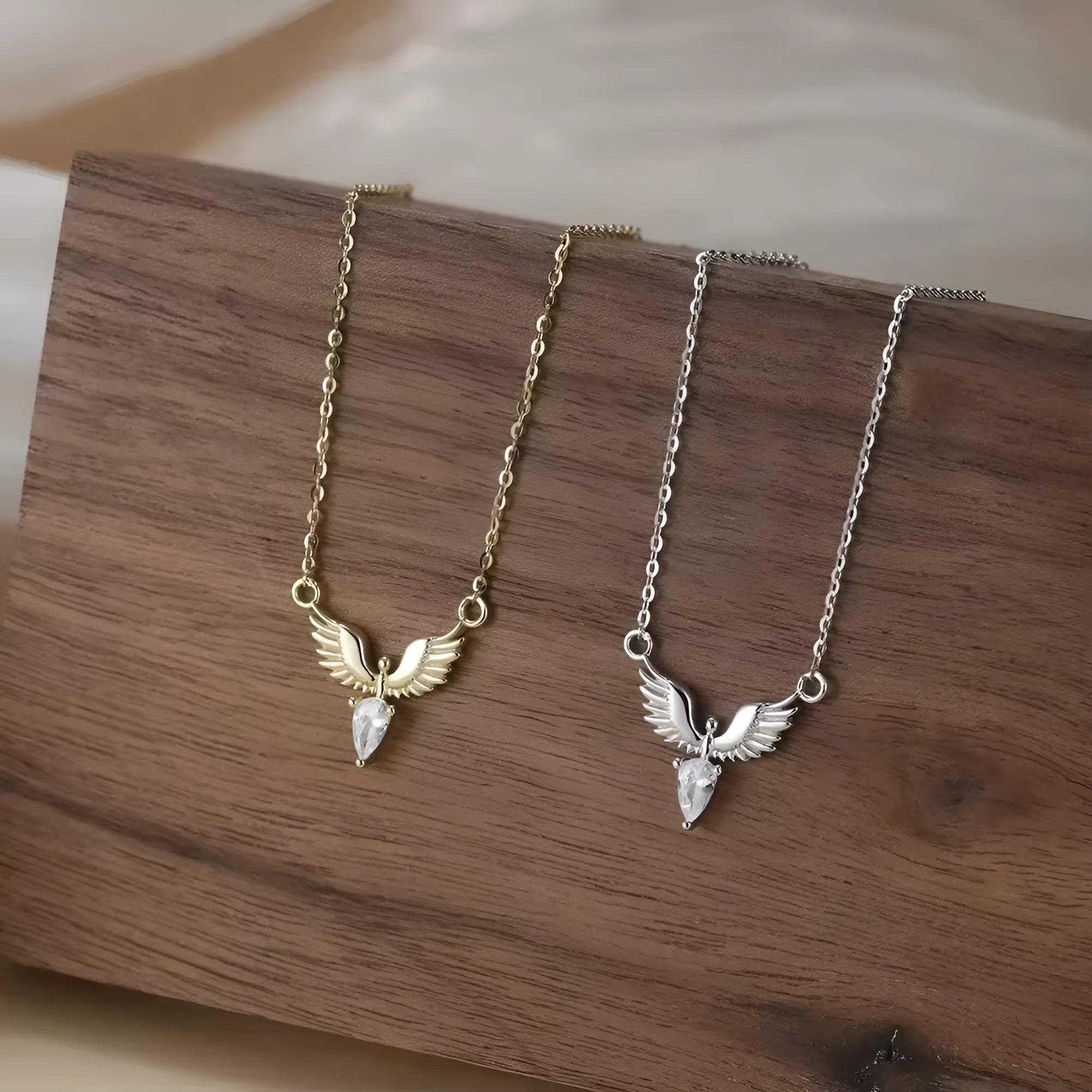 Korean style women's silver eagle pendant necklace with adjustable O-ring chain