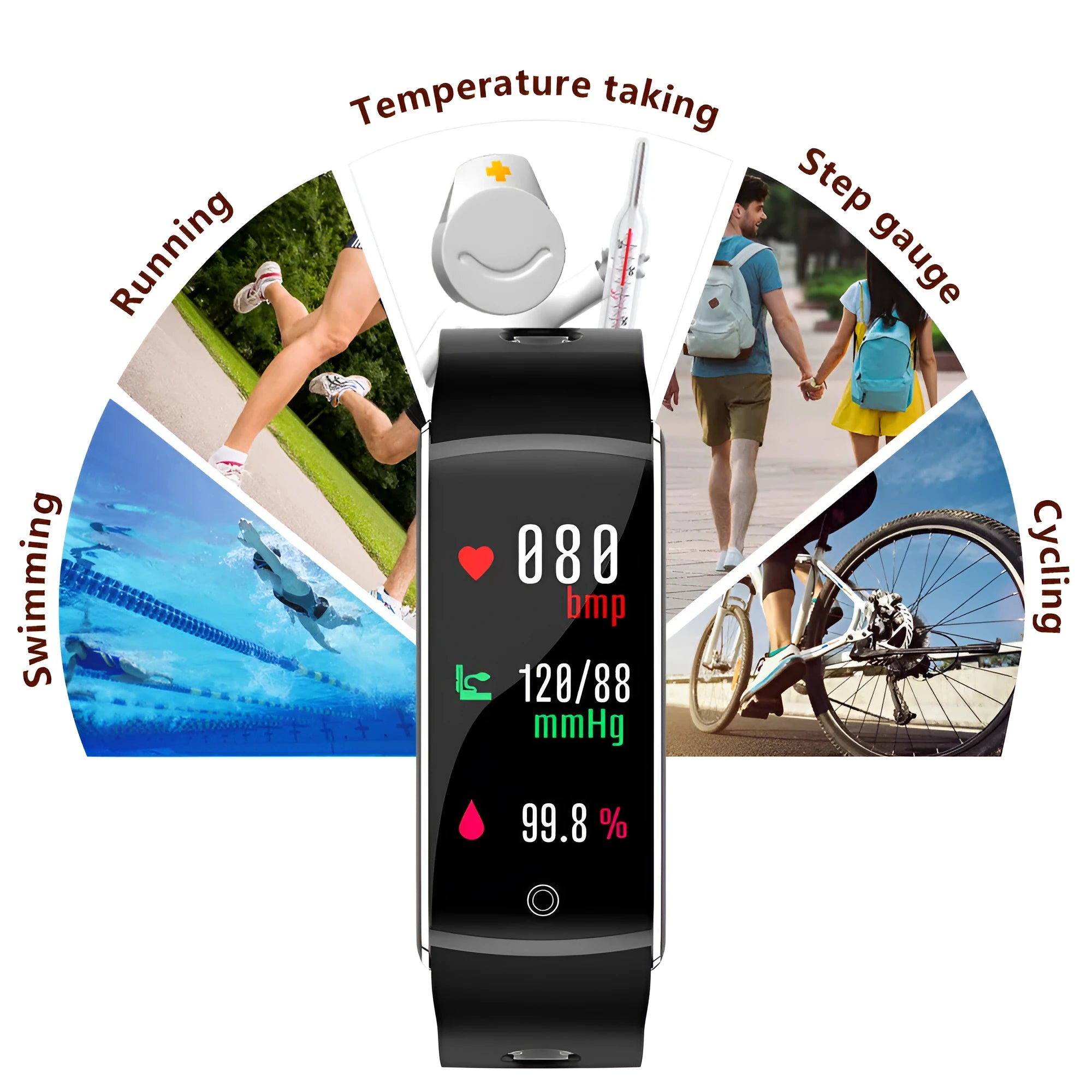 F10T smart bracelet with colour screen on a silicone wristband
