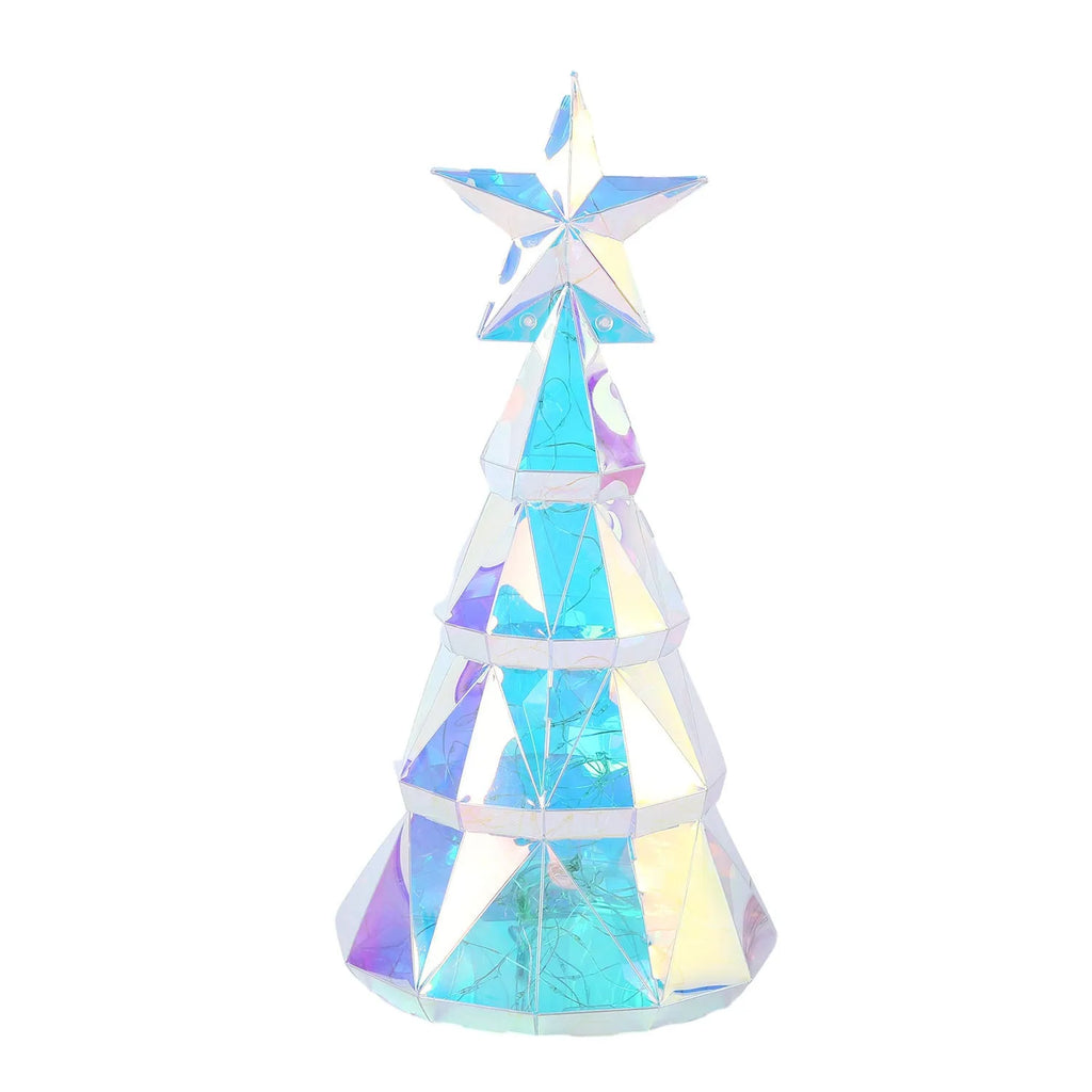 Colourful cartoon-style Christmas tree LED decoration with glowing yellow lights