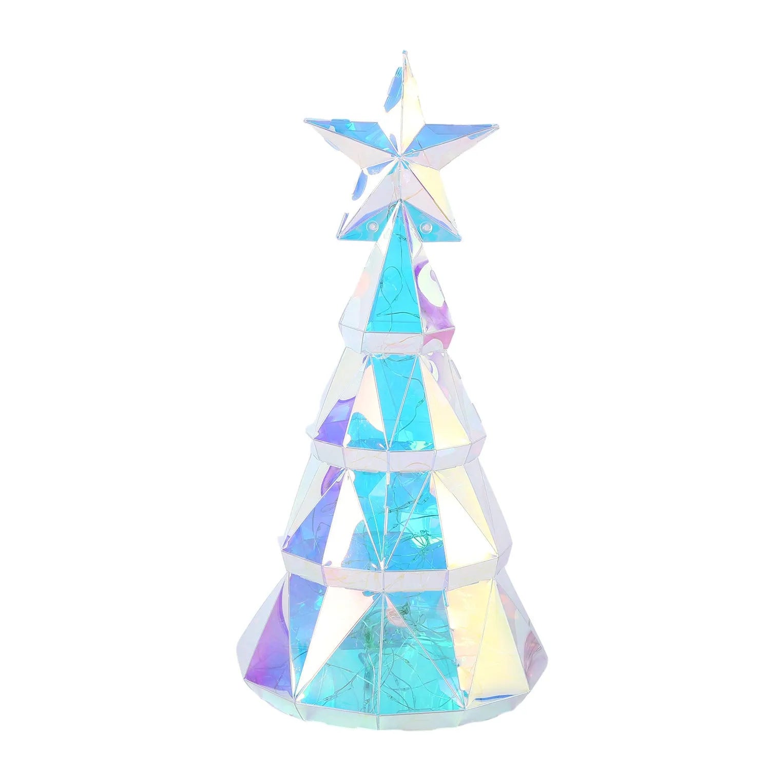 Colourful cartoon-style Christmas tree LED decoration with glowing yellow lights