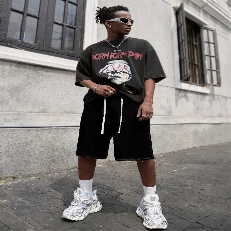 Men's straight-leg trousers in black, green, and light grey with medium length and hip-hop style