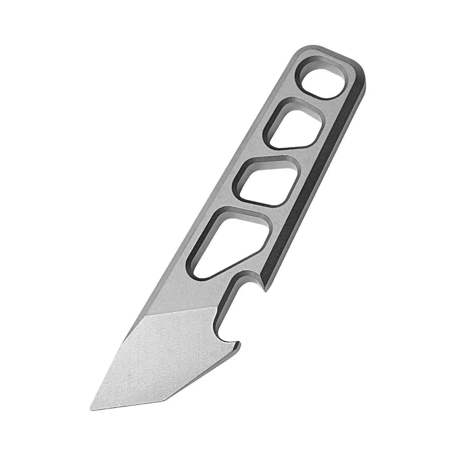 Titanium alloy mini wrecking bar bottle opener key ring in silver, model FC11