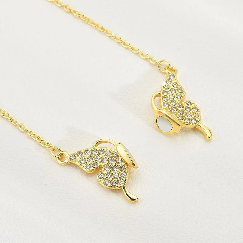 Women's titanium steel clavicle necklace with magnetic snap butterfly pendant on twisted chain