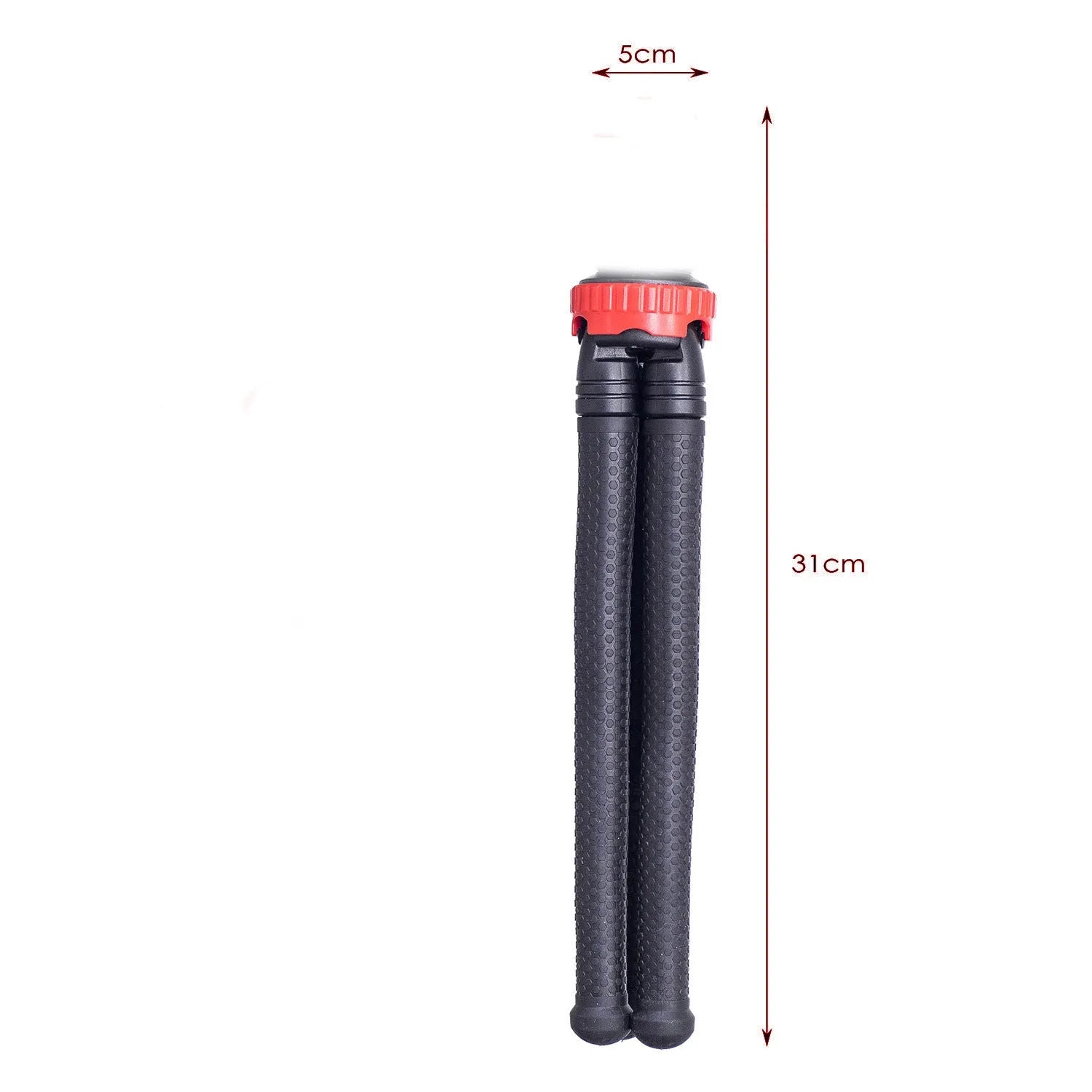 Black octopus tripod with flexible rubber legs and spherical gimbal for cameras and phones