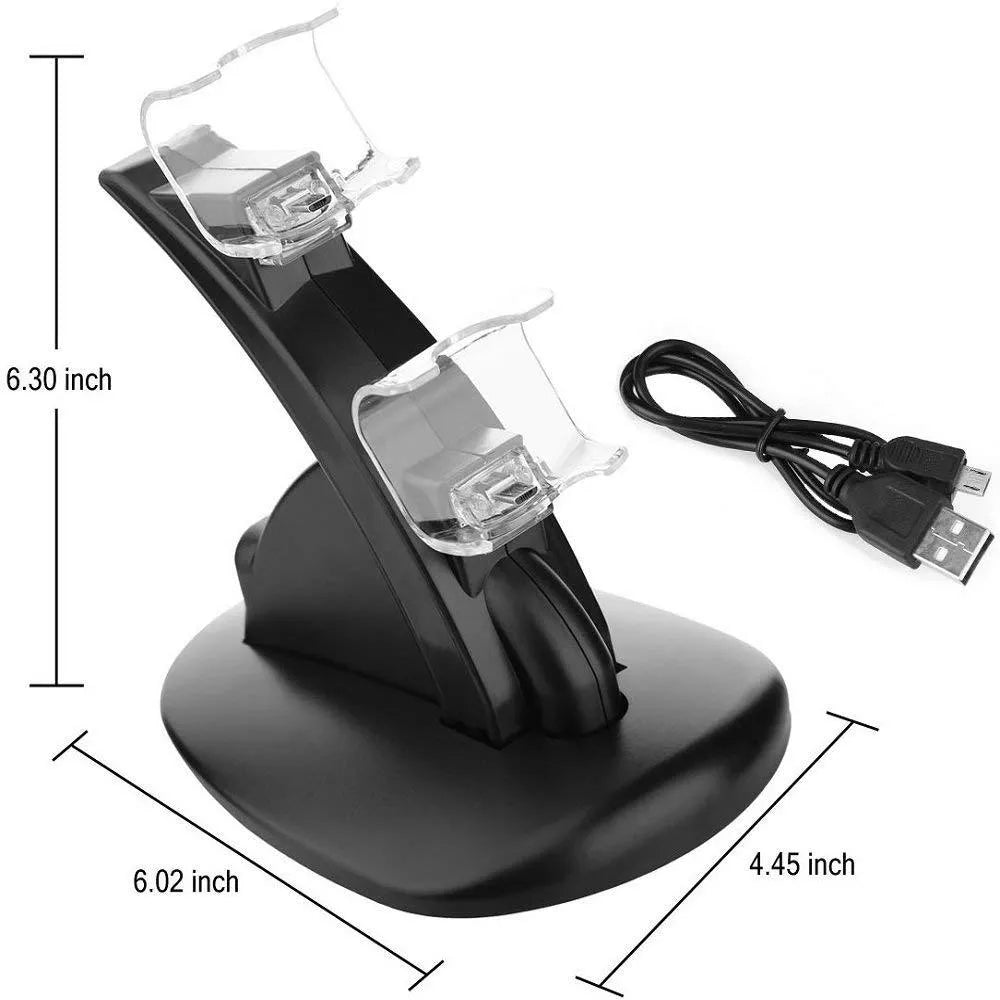 Black Xbox One dual controller charging stand with USB connection measuring 150mm wide