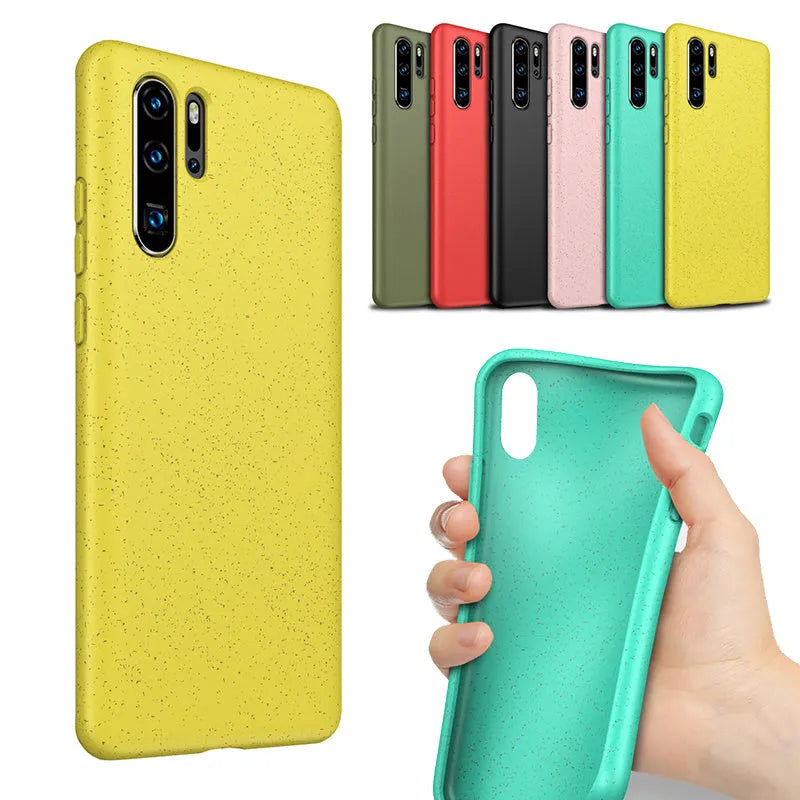 Huawei P30 series TPU mobile phone back cover in six colour options on a white background.