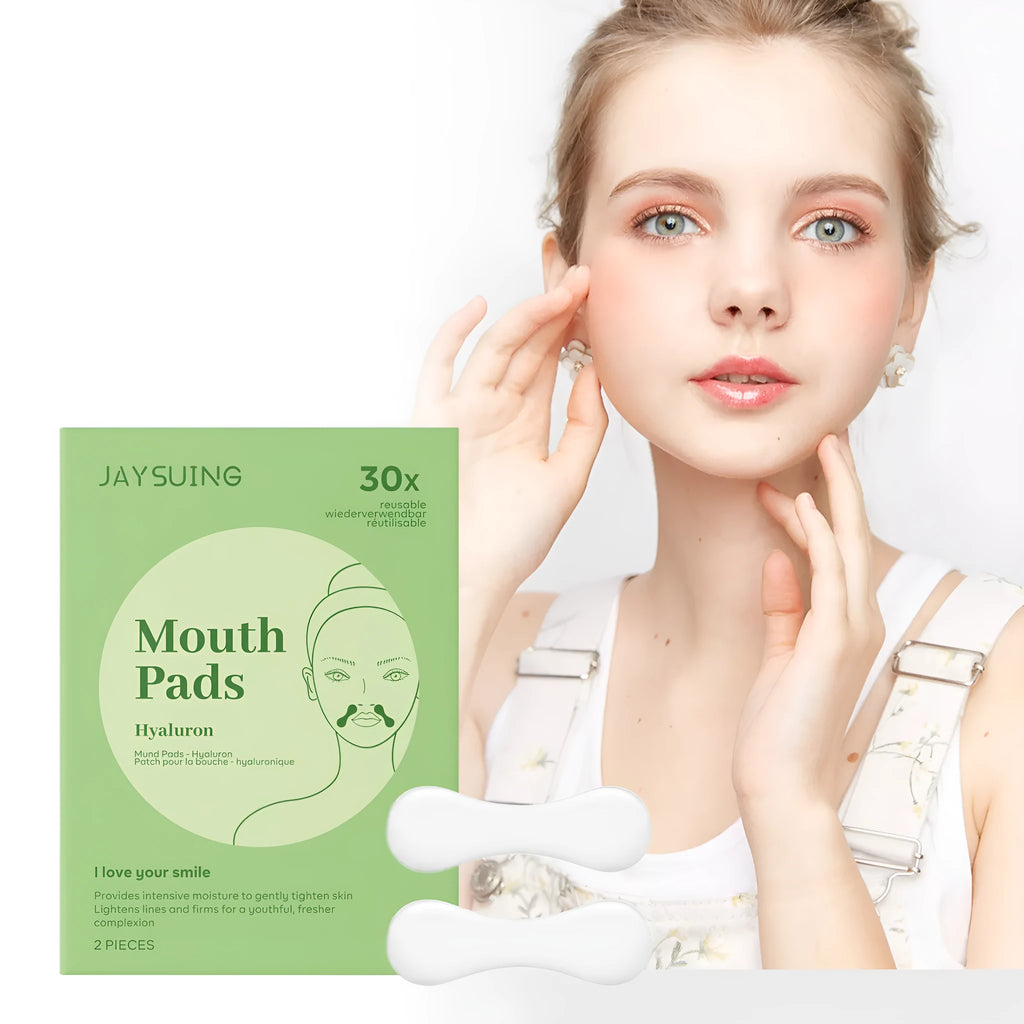 Two facial skin firming care patches showing 4.7cm by 7.8cm dimensions with hyaluronic acid and collagen ingredients