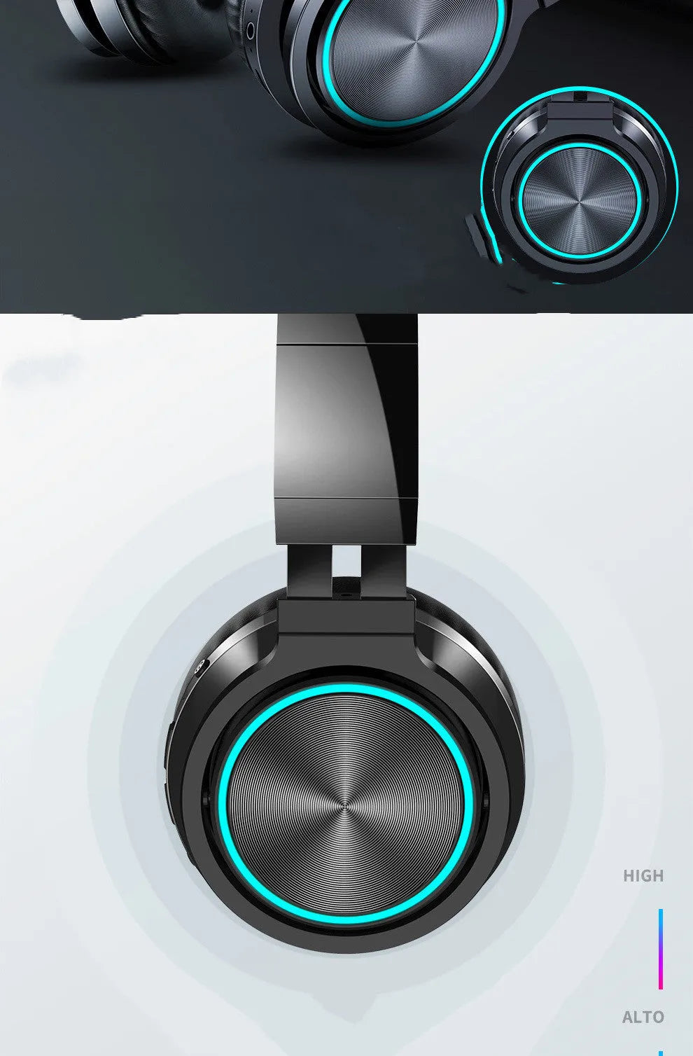 Black folding wireless headset with Bluetooth 5.0 showing compact folded position