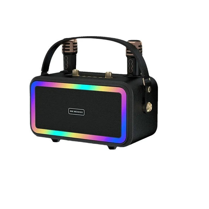 M3201 portable Bluetooth speaker with wireless microphones in black, dark brown, or orange red