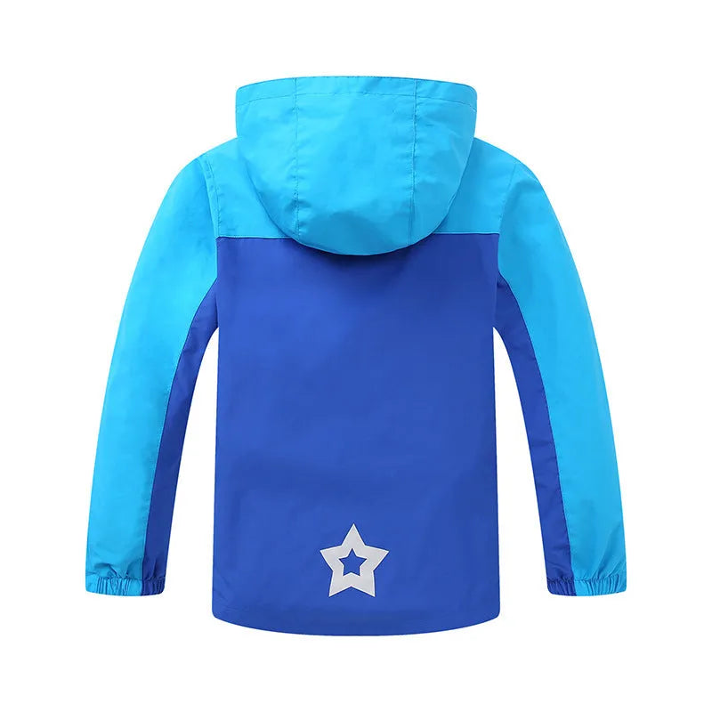 Blue slim-fit boys autumn jacket with full zip on a hanger