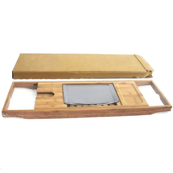 Natural bamboo freestanding shelf with single open tier for bathtub storage