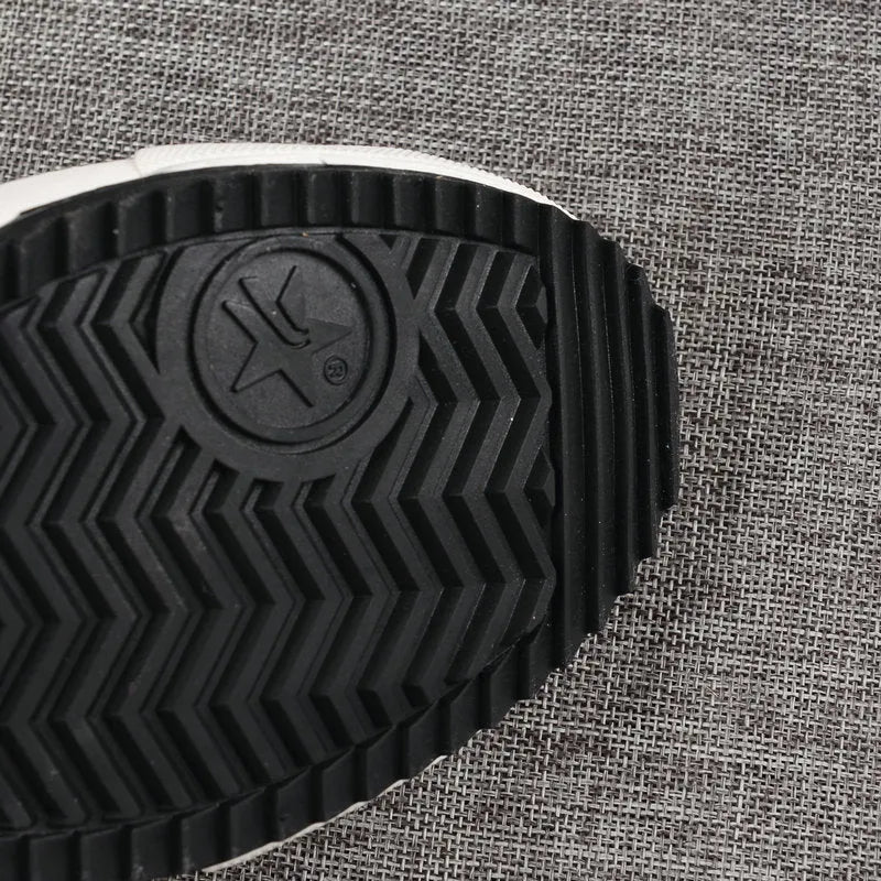 Velcro student canvas shoes high top round toe flat heel vulcanised rubber sole in black and white