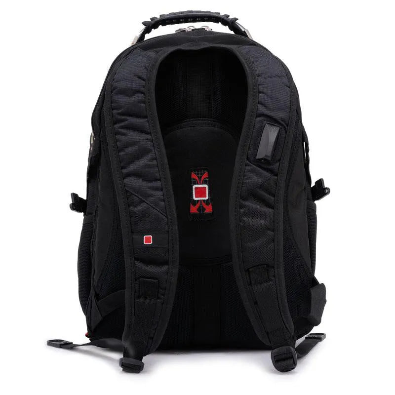 Black business computer backpack with multiple compartments for a 15 inch laptop and organisers