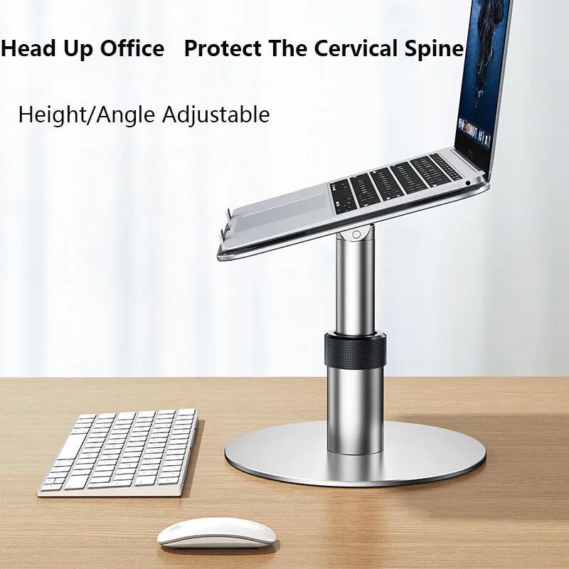 Silver adjustable car laptop stand with 360-degree rotating base on car seat