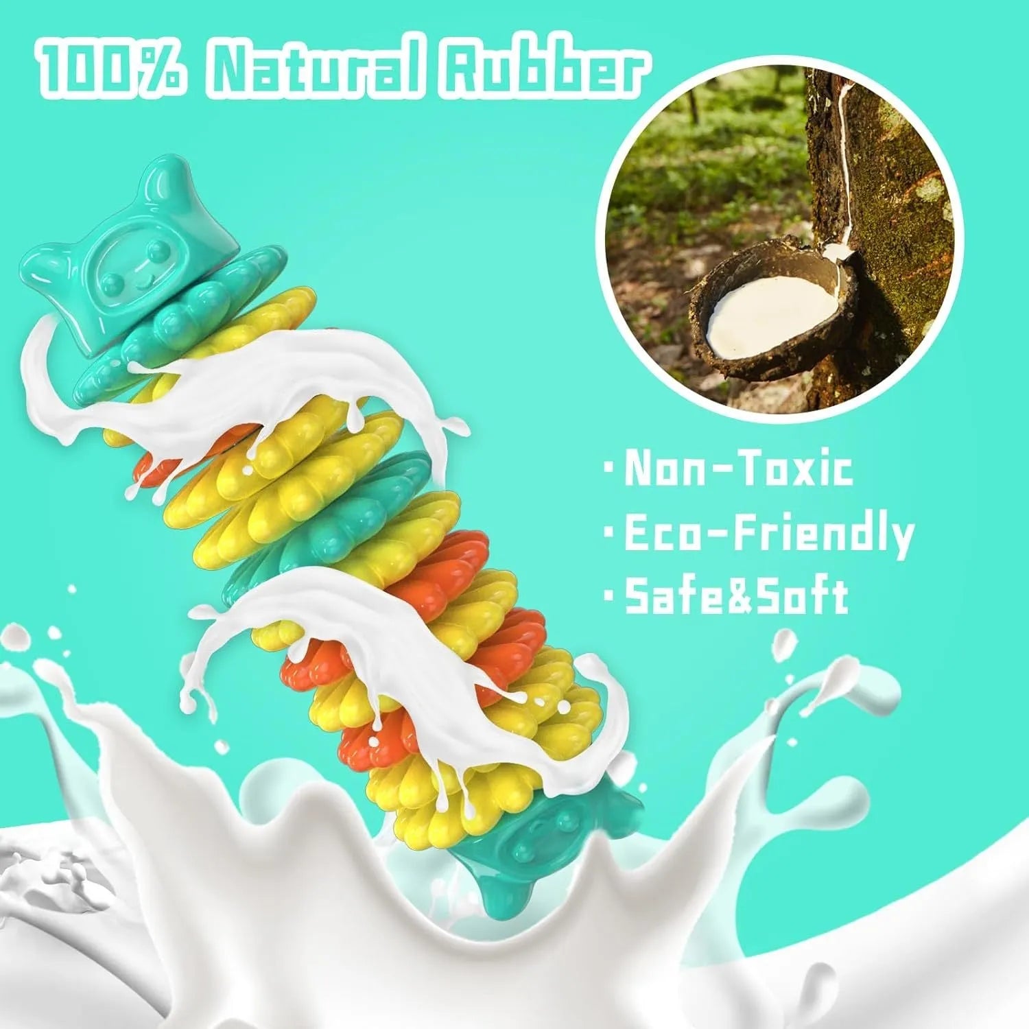 Blue natural rubber caterpillar-shaped dog chew toy showing textured surface and size.